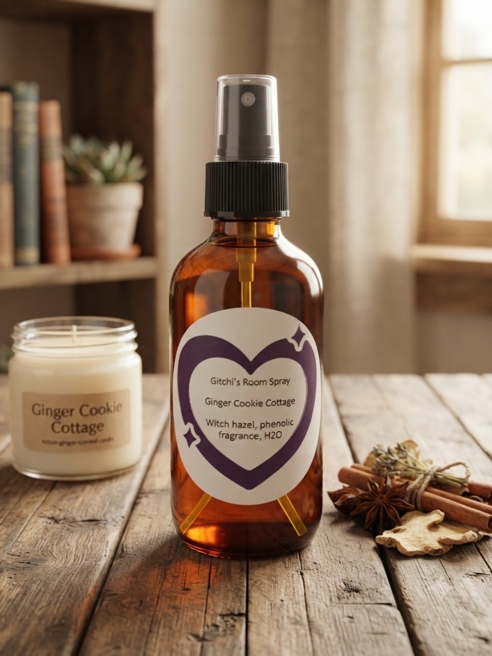 Ginger Cookie Cottage Room Spray — Amber Bottle, Purple Label